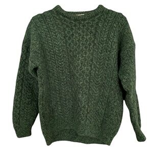 CARRAIG DONN Ireland Women's Dark Green Cable Knit Crewneck Sweater S